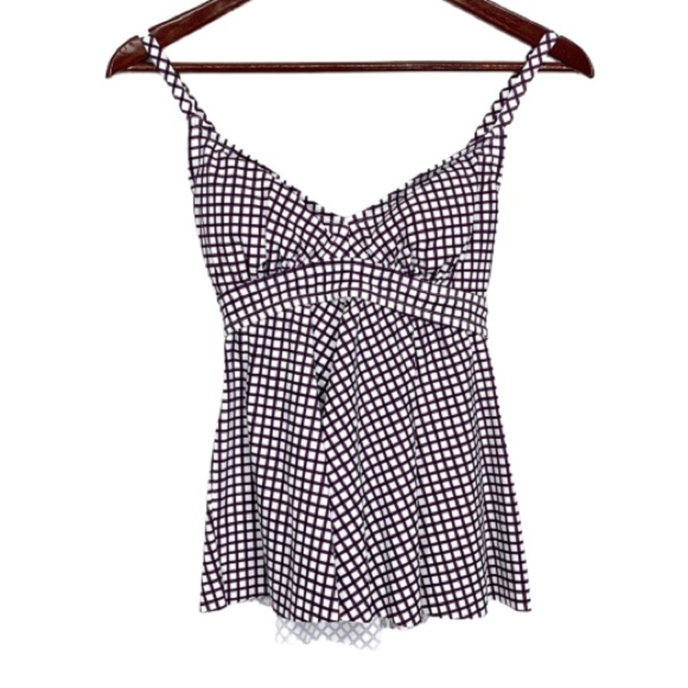 Kona Sol Burgundy Purple White Patterned Adjustable Tankini Bikini Top New Nwt